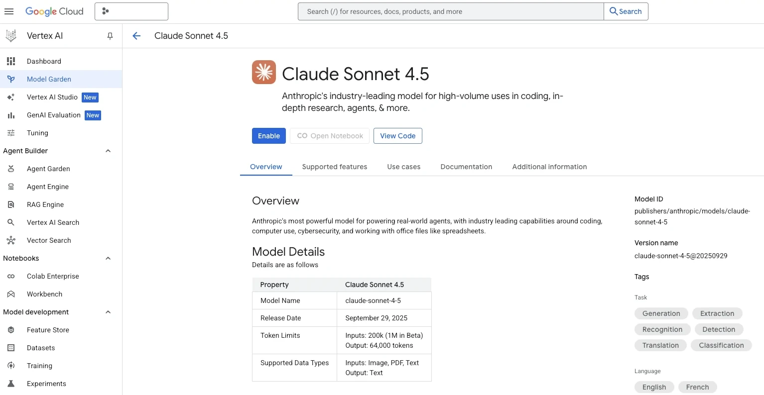 Enabling Claude Sonnet 4.5 model on GCP Model Garden