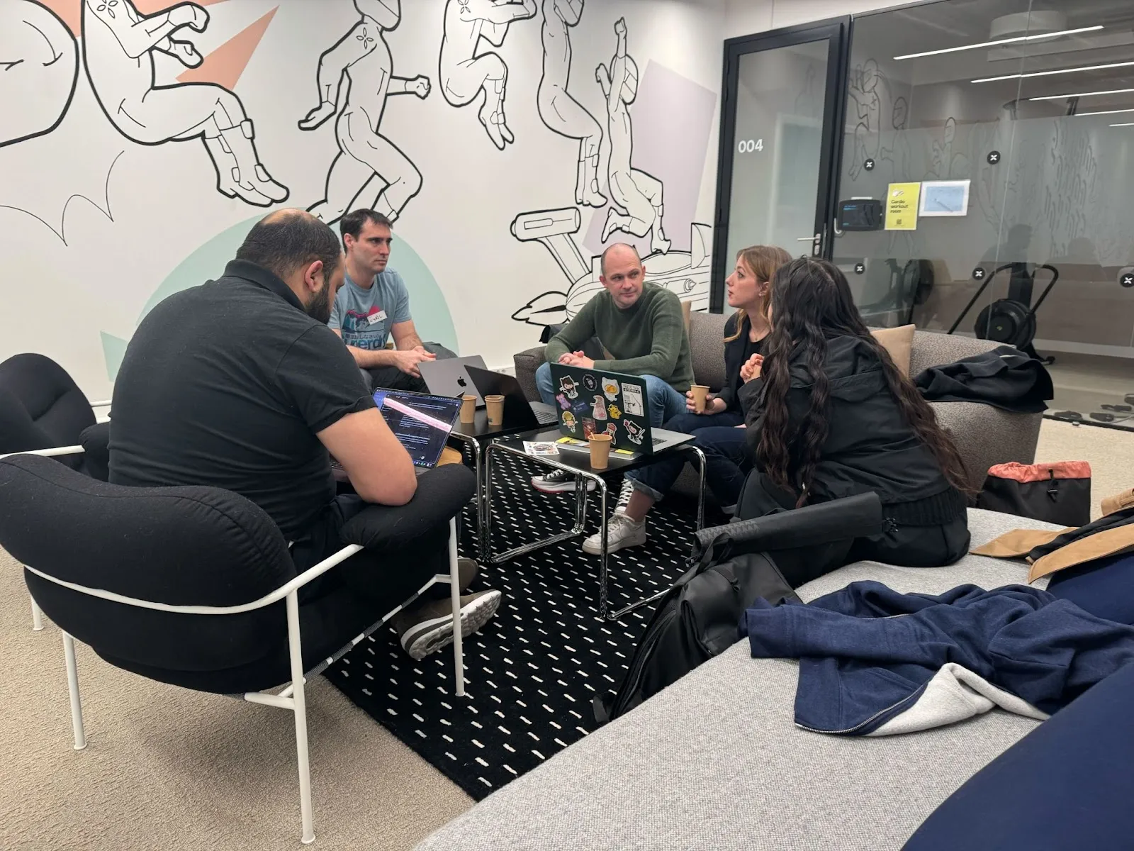 Our team brainstorming and working on the hackathon project